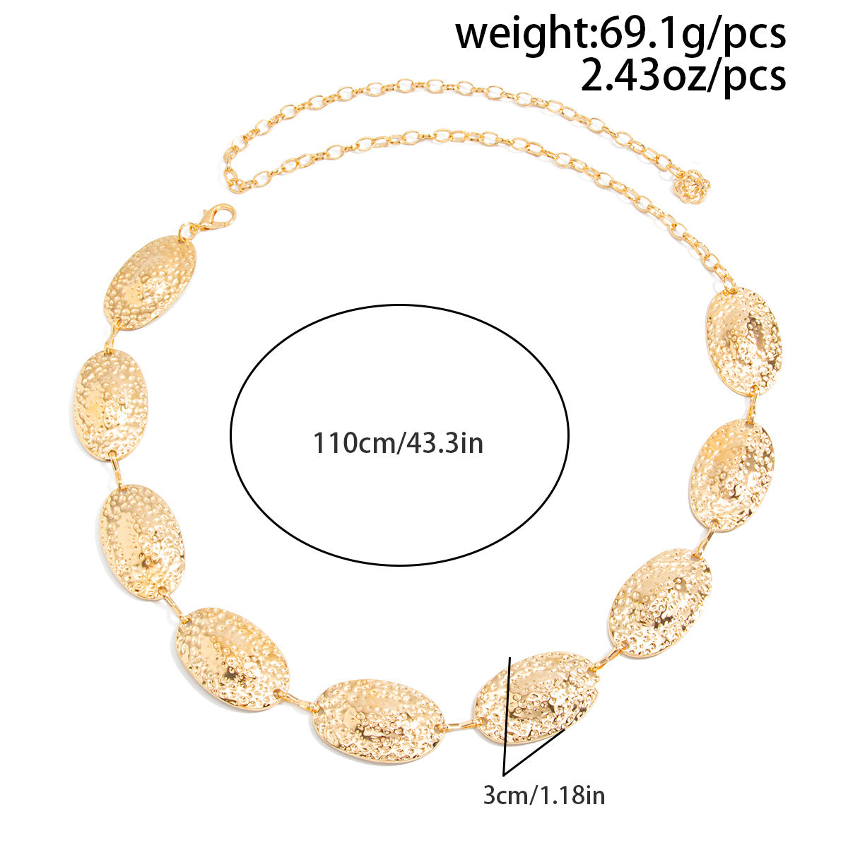 Gold Hammered Oval Waist Chain